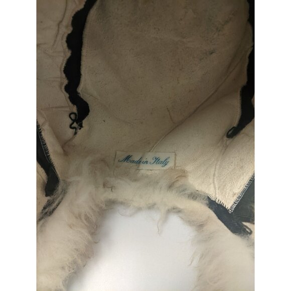 Vintage 60s Sheepskin Shearling Fur Hat With Pom Poms Made in Italy Boho Winter - Picture 9 of 16